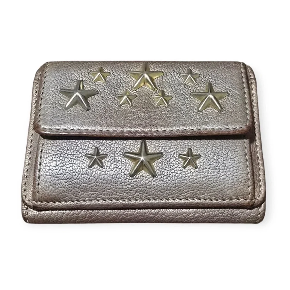 💖 #175 Jimmy Choo Nemo Star Studded Metallic Leather Tri-fold Compact Wallet